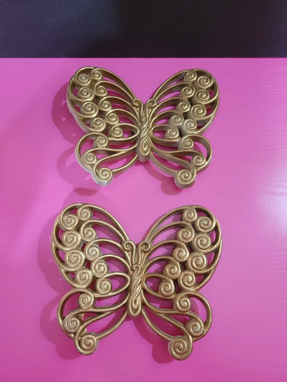 Vintage Burwood Products Gold Butterfly Wall Decor Set Of 2 Plastic (1669)